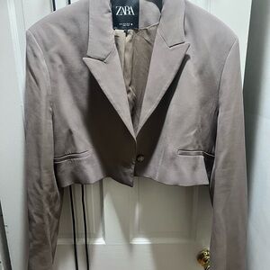 Zara Women's Taupe Cropped Blazer